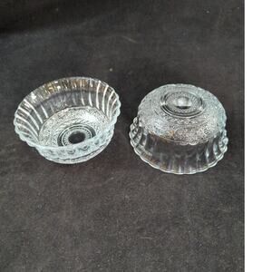 2 Vintage Glass Bowls KIG Indonesia Diamond Vines Pattern Salad Dessert